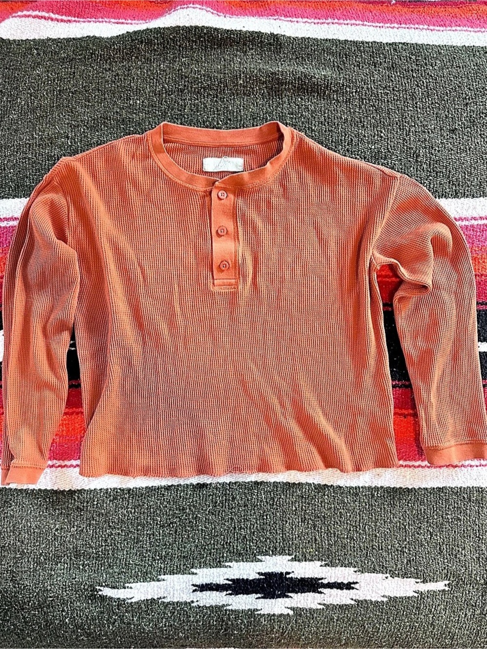 Everlane Long Sleeve Cropped Henley in Orange